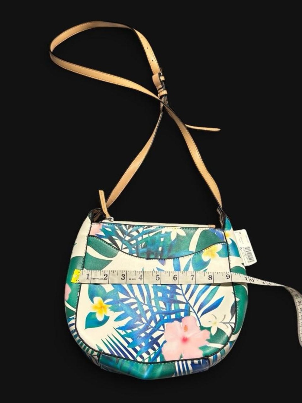 new directions Tropical Floral Crossbody in Green, Pink and Tan